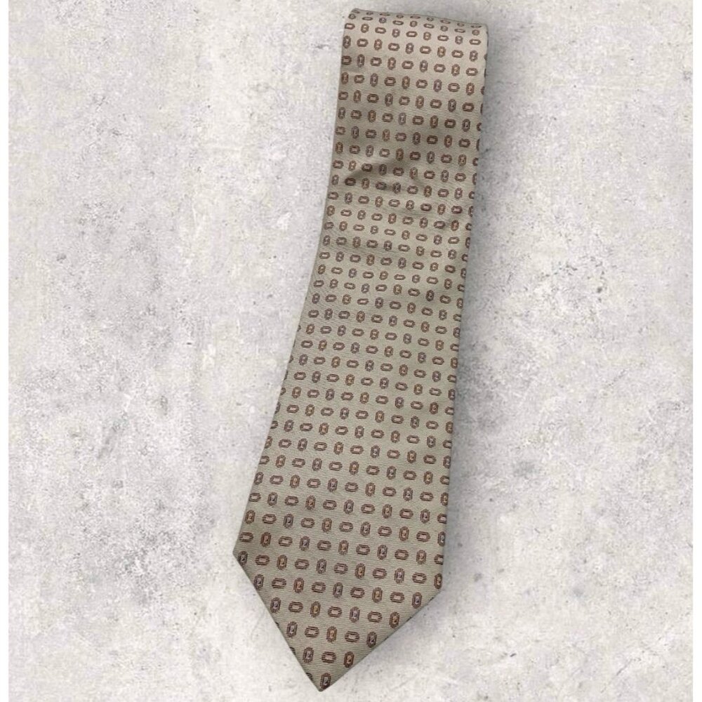 CERRUTI  Silk Tie FRANCE Beige Burgundy Geometric W:3.7" EUC